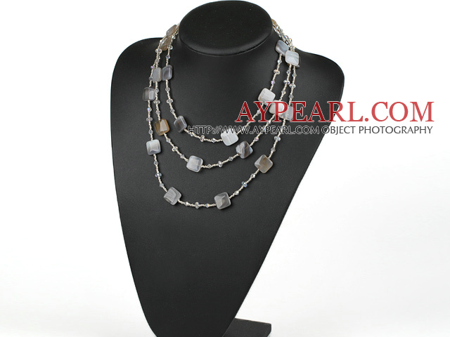 multi strand Brazil agate and crystal neckalce