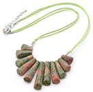 8*35mm green gem beaded necklace with extendable chain