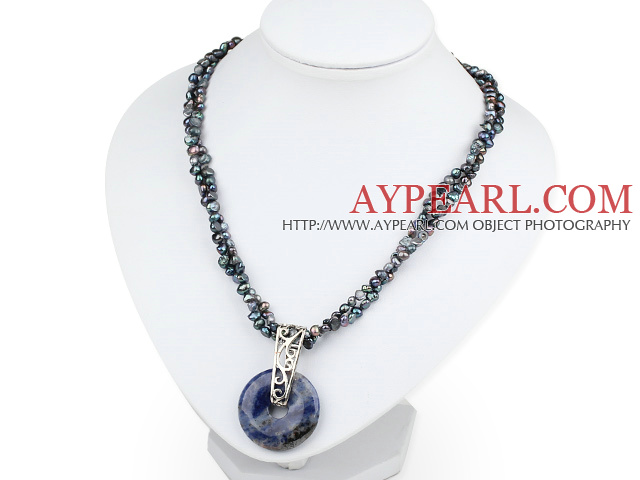 double strand pearl and Sodalite necklace/pendant with box clasp