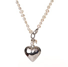Trendy Elegant Natural White Potato Shape Pearl Heart Shape Pendant Necklace