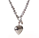 Trendy Elegant Natural Gray Potato Shape Pearl Heart Shape Pendant Necklace