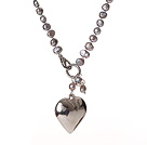 Trendig Elegant Natural Gray Potatis Form Pearl Heart Shape Pendant Halsband