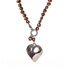 Trendy Elegant Natural Golden Color Potato Shape Pearl Heart Shape Pendant Necklace