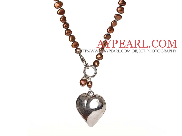 Trendig Elegant Natural Golden Color Potato Form Pearl Heart Shape Pendant Halsband