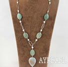 metal jewelry white pearl and serpentine jade  necklace with extendable chain