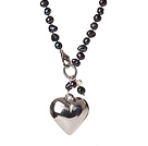 Trendy Elegant Natural Black Potato Shape Pearl Heart Shape Pendant Necklace