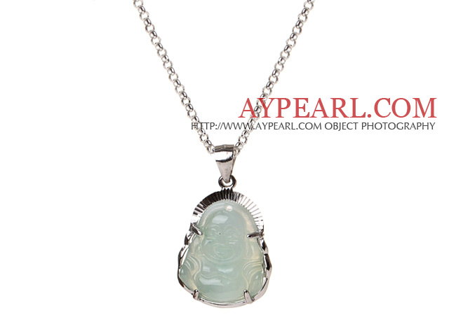 Classic Design S925 Sterling Silver Emerald Maitreya Buddha anheng halskjede med Sterling Silver Chain