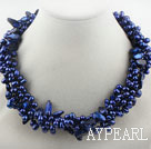 Multi brins de perles d'eau douce foncé Bleu et dents Shape Dark Blue Pearl Necklace Twisted