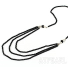 Wholesale Long Style Layer Black Czech Crystal Beaded Strands Necklace