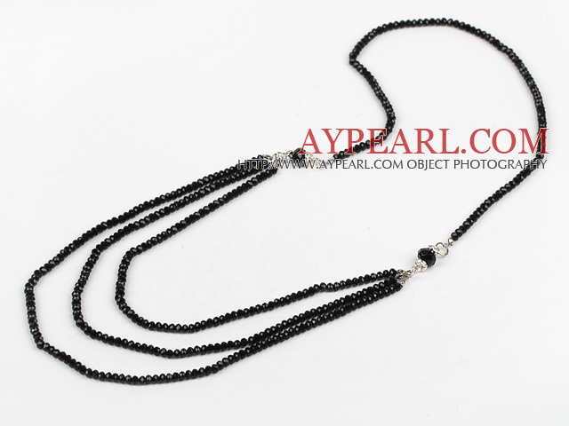 Long Style Layer Black Czech Crystal Beaded Strands Necklace