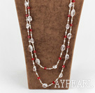 Wholesale long style multi strand white and red crystal necklace