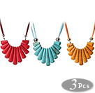 3 pcs Fantastic Fan Shape Multi Color Turquoise Leather Necklace with Lobster Clasp