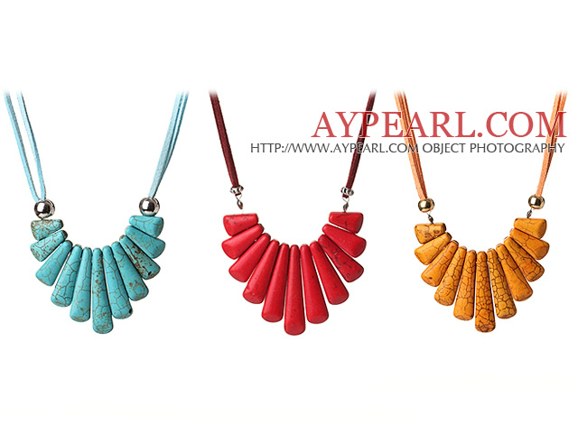 3 pièces Forme Fantastique Fan Multi Color Turquoise Collier en cuir avec mousqueton