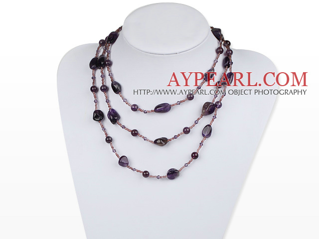 multi strand amethyst and glass beads necklace