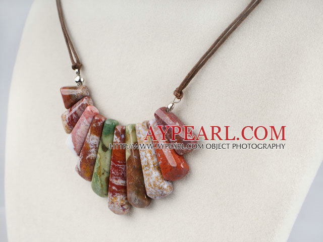 8*35mm ocean agate beaded necklace with extendable chain