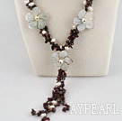 bridal jewelry garnet white pearl and shell flower necklace