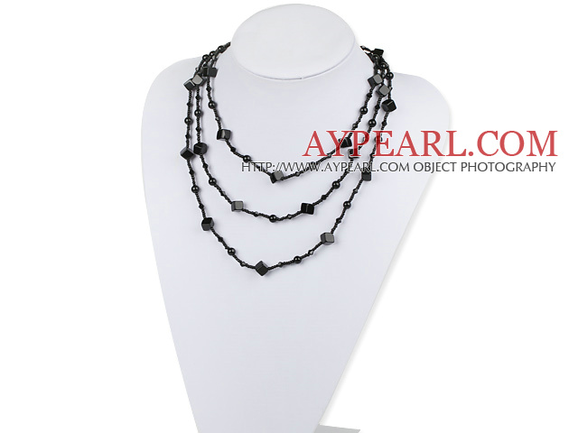 mode multi long brin noir agate style et collier en cristal