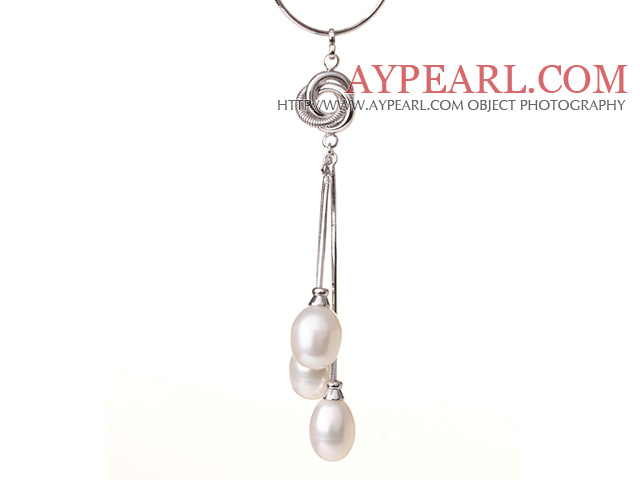 2014 Новый Ювелирные изделия 10 -11мм белый жемчуг пресноводных кулон ожерелье с металлической цепью