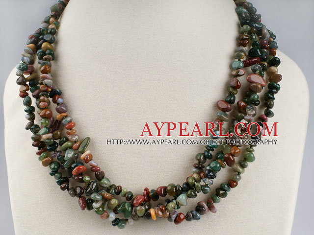 multi strand 5-6mm indian agate chips beaded necklace with jade clasp