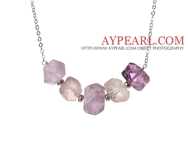 Cool Simple Style Irregular Shape Amethyst Necklace with Alloyed Chain