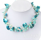 Lovely Aquamarine Blue Blister Pearl And Shell Crystal Golden Wired Necklace With Moonight Clasp