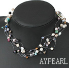 Fashion Multi Strand Mixed Color And Shape Freshwater Pearl Strings Necklace With Toggle Clasp