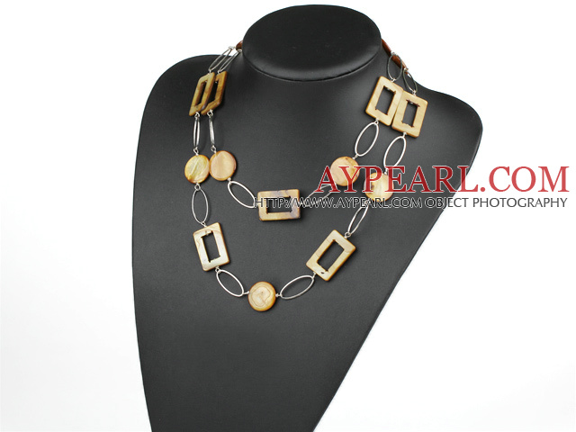 cklace shell collier brun bijoux with big matel loops avec des boucles matel grande