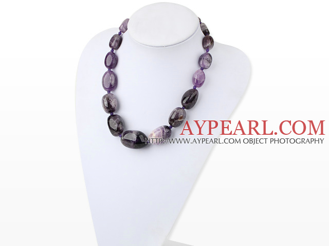 Chunky Style Big Irregular Amethyst Graduated necklace