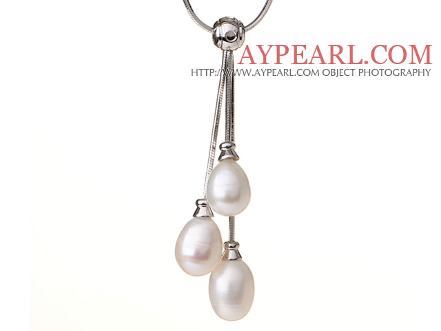 Natural 10 - 11mm alb de apă dulce Pearl colier pandantiv cu lant de metal