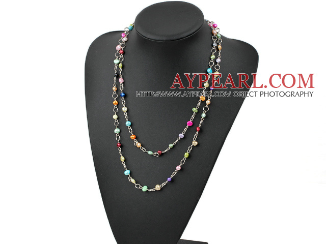 Fashion Long Loop Chain Style Multi Color Mixed Freshwater Pearl Necklace, Sweater Necklace
