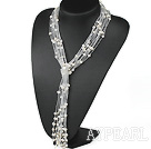 Multi Strand White Freshwater Pearl and Glass Beads Knot Tassel Necklace