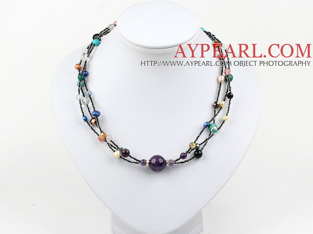 Nice Multi Color Freshwater Pearl And Multi Stone Beaded Necklace