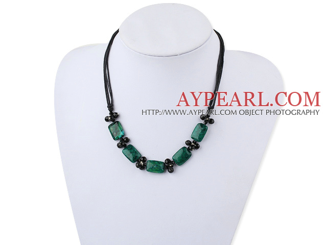 Lovely Black Faceted Crystal And Rectangle Phoenix Stone Strand Necklace