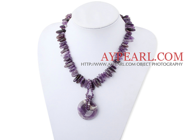 Wonderful Teeth And Round Amethyst Dodut Pendant Necklace With Toggle Clasp