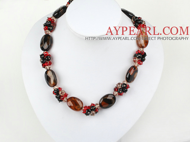 Wonderful Multi Color Clsuter Crystal And Agate Strand Necklace With Big Magnetic Clasp