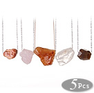 5 pcs Simple Design Irregualr Shape Agate and Crystal Necklace with Alloyed Thin Chain (random shape for stones)