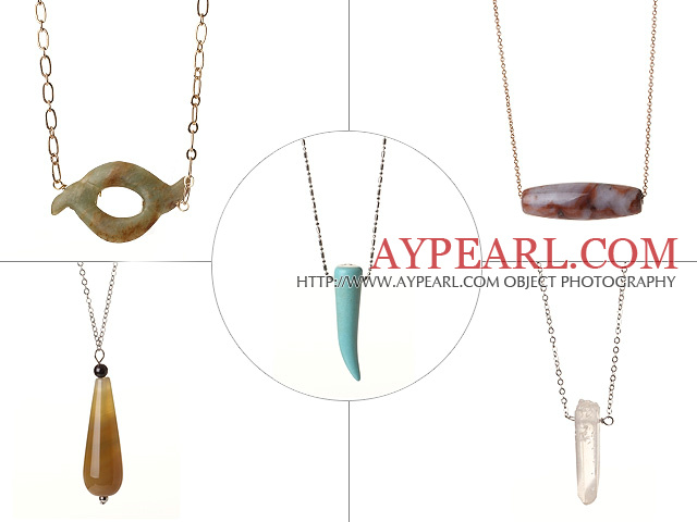 5 st Enkel design Agate och Crystal Halsband Halsband med Alloyed Thin Chan