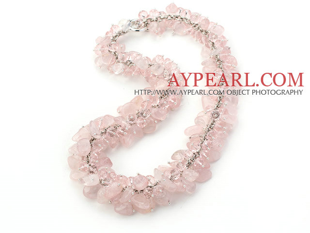 Pink Series Ruusukvartsi ja vaaleanpunainen lasi Crystal Kaulakoru Metal Chain