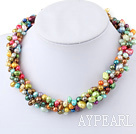 5 Strands multi color freshwater pearl twisted necklace