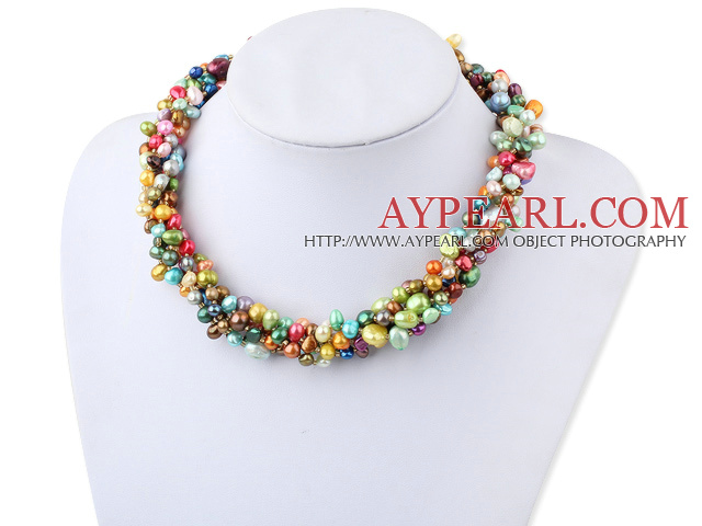 5 Strands multi color freshwater pearl twisted necklace