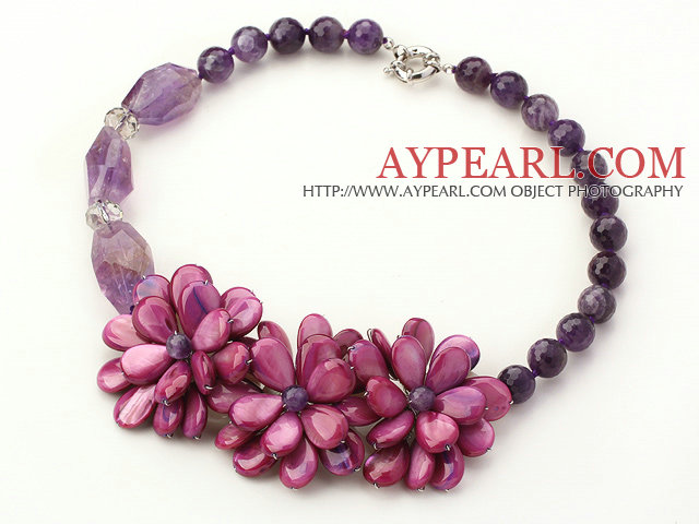 Nytt Design Amethyst og Purple Shell Flower halskjede