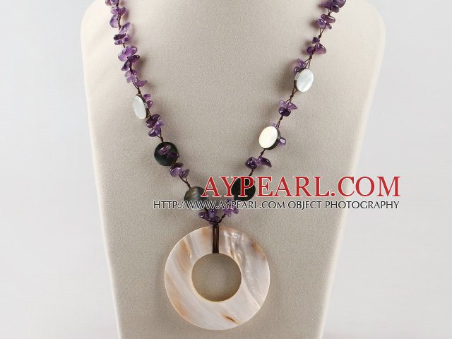 Mode Schmuck Y-Form Amethyst und Muschel Halskette