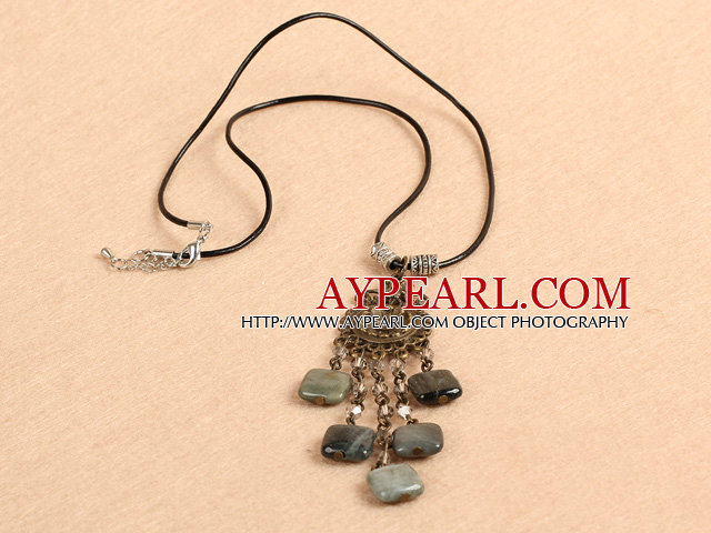 Biwa pearl and smoky quartz neckace with toggle clasp