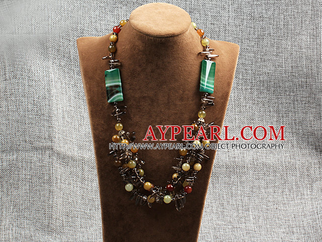 hot three color jade agate and smoky quartze necklace