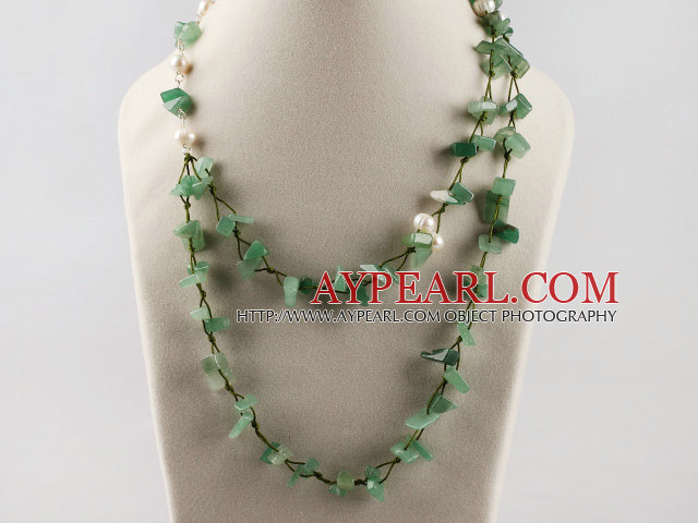 hot style white pearl and aventurine beaded necklace 