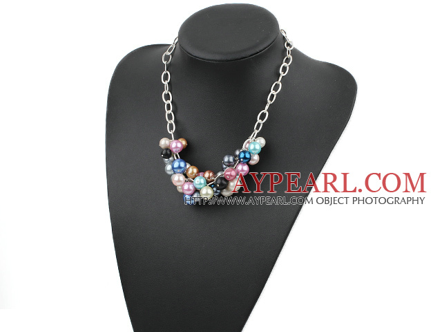 Popular Loop Chain Cluster Style Colorful Round Acrylic Pearl Strand Necklace