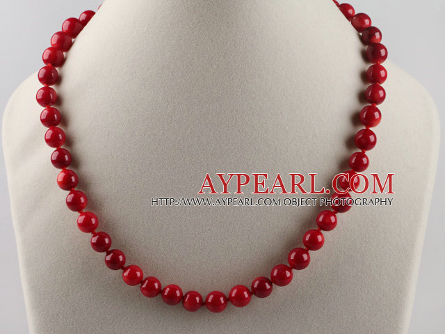 Beautiful 10Mm Round Red Coral Beaded Necklace With Flower Clasp