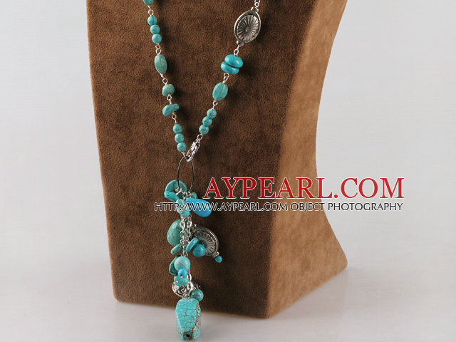 Fashion Cluster Multi Blue Turquoise And Charms Beaded Pendant Necklace