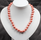 12mm Orange Pink Color Round Glass Pearl Beads Choker Necklace Jewelry