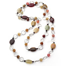 Wholesale popular long style garnet and three color jade necklace